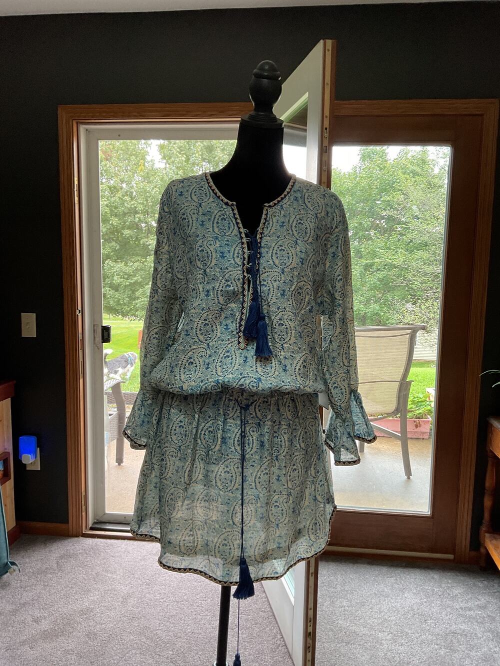 Talitha 2015 100% Silk Hand Block Print Paisley Mini Dress XL NWT
